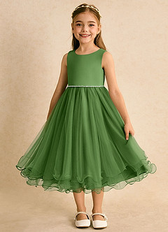Azazie Lass Robe Demoiselle D'honneur Fillette Robe Trapèze en Tulle Nœud Basilic image5