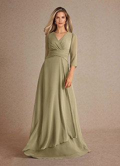 Azazie Mayfield Kleider für die Brautmutter A-Linie Plissee Chiffon Kleid Moosgrün image5