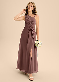 Azazie Brooke Junior Espresso A-Line Side Slit Chiffon Dress image3