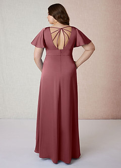 Azazie Lani Bridesmaid Dresses Desert Rose A-Line Flounce Sleeve Stretch Satin Dress image8