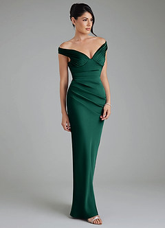 Azazie Stella Bridesmaid Dresses Emerald Sheath Corset Stretch Satin Convertible Dress image5