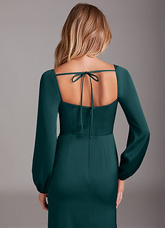 Azazie Charissa Bridesmaid Dresses Pine Sheath Long Sleeve Stretch Satin Dress image2