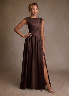 Azazie Kalleen Mère de la mariée Robes Robe Trapèze en Mousseline de soie Plissée Ganache image1