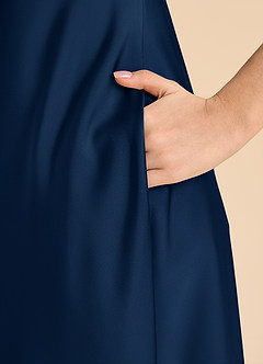 Azazie Sissy Junior Dark Navy A-Line Off the Shoulder Stretch Satin Dress image7