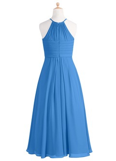 Azazie Ginger Junior A-Linie Plissee Chiffon Kleid Blauhäher image8