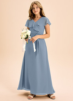 Azazie Lainey Junior Dusty Blue A-Line with Pockets Chiffon Dress image6