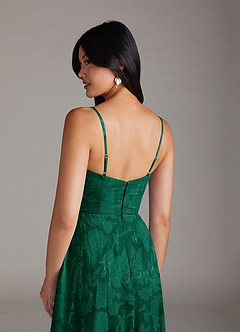 Azazie Moira Bridesmaid Dresses Emerald A-Line Side Slit Floral Burnout Dress image6