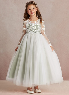 Azazie Elodie vestidos de niña de las flores Vestido de Marfil Pistacho de Encaje de Princesa image3