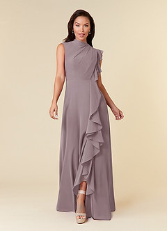 Azazie Narine Mother of the Bride Dresses Dusk A-Line High Neckline Pleated Chiffon Dress image3