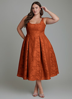 Azazie Amalie Bridesmaid Dresses Paprika A-Line Pleated Floral Burnout Dress image9