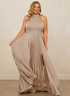 Christian Siriano Bridal for Azazie 1007 Bridesmaid Dresses Taupe A-Line Pleated Stretch Satin Dress image12