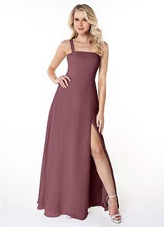 Azazie Jay Bridesmaid Dresses Sangria A-Line Square Neckline Side Slit Chiffon Dress image1