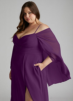 Azazie Cienna Robes de demoiselle d'honneur Robe Trapèze en Mousseline de soie Épaule décolletée Grain De Raisin image11