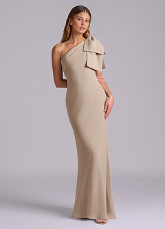 Azazie Yuanna Bridesmaid Dresses Taupe Mermaid One Shoulder Chiffon Dress image3