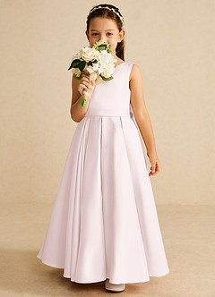 Azazie Pipsy Flower Girl Dresses Blushing Pink A-Line Bow Matte Satin Dress image5