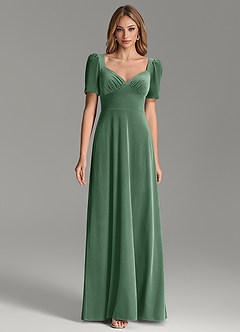 Azazie Alaya At-home Try On Dresses Eucalyptus A-Line Sweetheart Neckline Velvet Dress image1