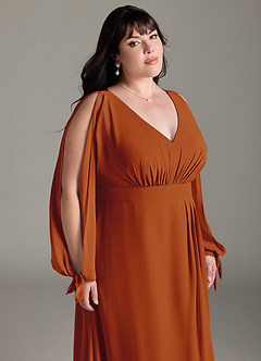 Azazie Matilda Bridesmaid Dresses Paprika A-Line Long Sleeve Chiffon Dress image15