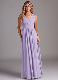 greyish purple bridesmaid dresses Berylove Women Grey Purple A Line Maxi Dress V Neck Embroidered Chiffon Wedding Party Guest Dress with Long Sleeves, Grey Purple / XL