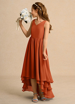 Azazie Kitten Girls Formal Robe Demoiselle D'honneur Fillette Robe Trapèze en Mousseline de soie Orange Brûlée image5