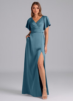 Azazie Ambrosia Vestidos de damas de honor Vestido de Bermudas de Satén Elástico de Corte en A con Plisado image6