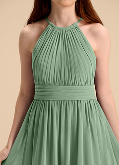 Azazie Malone Junior Robe Trapèze en Mousseline de soie Plissée Matcha image8