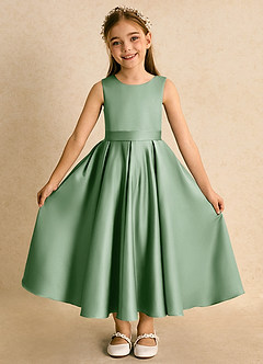 Azazie Junebuj vestidos de niña de las flores Vestido de Matcha de Satin Mate de Princesa con Plisado image4