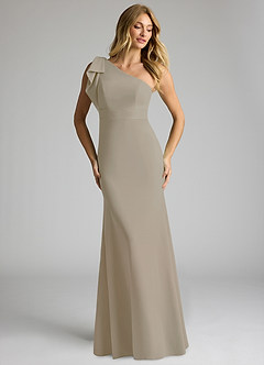 Azazie Rinna Abiti da Damigella Abito Sirena in Crepe Elasticizzato Monospalla Taupe image3