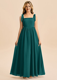 Azazie Delia Junior Abito A-Line in Chiffon Fiocco Verde Pavone image5