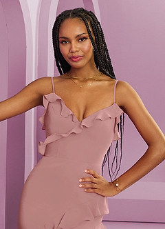 Barbie ♥ Azazie Vestidos de damas de honor Vestido de Rosa Polvorienta de Gasa de Corte Recto image7