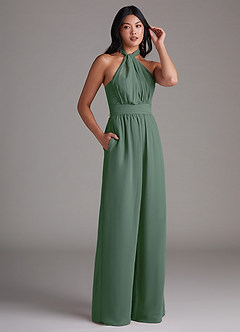 Azazie Lamara Bridesmaid Dresses Eucalyptus Off the Shoulder Chiffon Convertible Jumpsuit image12