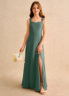 Azazie Makani Girls Formal Robe Demoiselle D'honneur Fillette Robe Trapèze en Mousseline de soie Encolure en Forme de Cœur Mousse De Mer image3