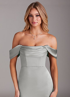 Azazie Saige Suknie dla druhen Syrena Zza ramienia Satyna elastyczna Długość kostki Sukienka image5