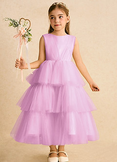 Azazie Marshmallow Flower Girl Dresses Candy Pink Ball-Gown Bow Tulle Dress image6