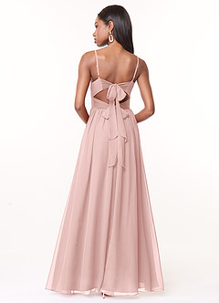 Azazie Zeya Vestidos de damas de honor Vestido de Rosa Empolvado de Gasa de Corte en A con Cuello en V plisado image4