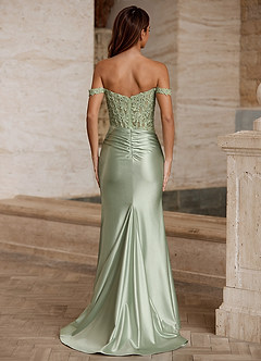 Wrentino Light Green Embroidered Appliqué Satin Prom Dress image2