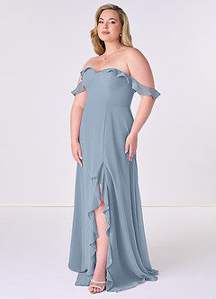 Barbie ♥ Azazie Jurken voor bruidsmeisjes Converteerbaar Jurk van Chiffon met A-Lijn Off the Shoulder Stoffig Blauw image9