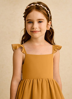 Azazie Boba vestidos de niña de las flores Vestido de Caramelo de Gasa de Corte En A con Escote Cuadrado image8