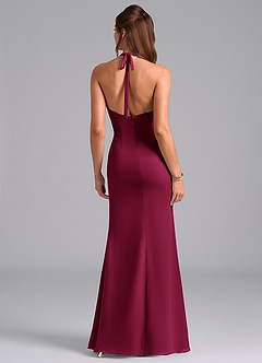 Azazie Valerie Vestidos de damas de honor Vestido Borgoña de Gasa de Corte Sirena con Plisado image6