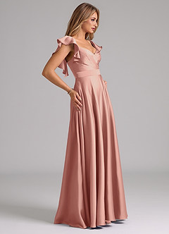 Azazie Leilani Bridesmaid Dresses Rosette A-Line Ruched Stretch Satin Dress image6