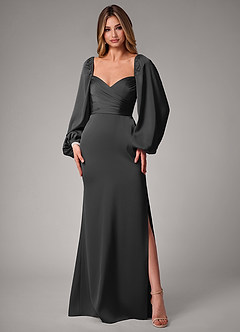 Azazie Sonata Bridesmaid Dresses Black Sheath Long Sleeve Stretch Satin Convertible Dress image3