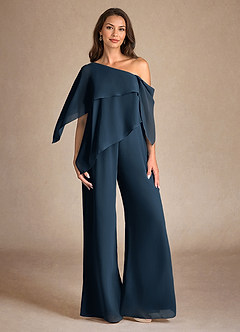 Azazie Halima Abiti per la Madre della Sposa Abito Tuta Pantaloni in Chiffon Spacco laterale Marino Scuro image1
