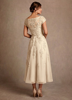 Azazie Jolanda 신부의 어머니 드레스 A라인 레이스 티 길이 드레스 image2