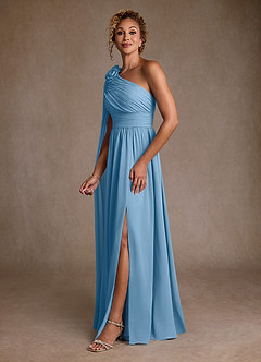 Azazie Lancaster Kleider für die Brautmutter A-Linie One-Shoulder Chiffon Kleid Stahlblau image5