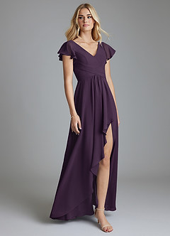 Azazie Omari Vestidos de damas de honor Vestido de Ciruela de Gasa de Corte en A image1