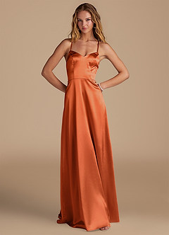 Azazie Mei Robes de demoiselle d'honneur Robe Trapèze en Satiné métallisé Orange Brûlée image1