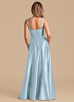 Azazie Shaude 신부 들러리 드레스 A라인 주름진 메탈릭 새틴 바닥 길이 드레스 image6