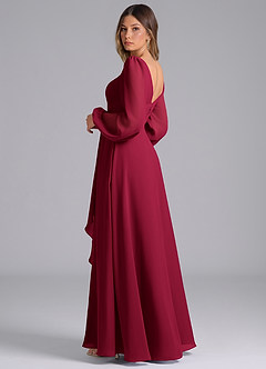 Azazie Liah Bridesmaid Dresses Burgundy A-Line Long Sleeve Chiffon Dress image2