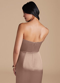 Azazie Aura Bridesmaid Dresses Taupe Mermaid Metallic Satin Convertible Dress image4