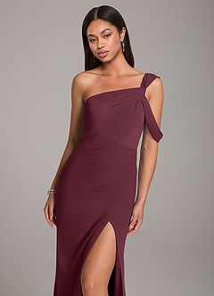 Azazie Wynter Jurken voor bruidsmeisjes Jurk van Chiffon met Kolom Off the Shoulder Cabernet image7