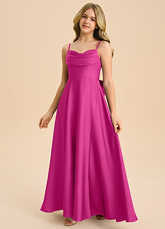 Azazie Bear Junior Fuchsia A-Line Sweetheart Neckline Stretch Satin Dress image4